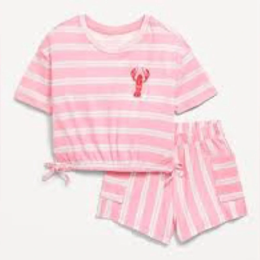 NWT Old Navy Pink and White Striped Girls Set with Lobster Applique - Picture 2 of 8